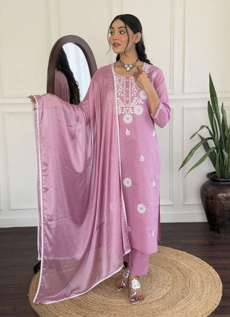 Lilly Pure Viscose With Embroidered Work Top With Bottom Dupatta Suppliers In India